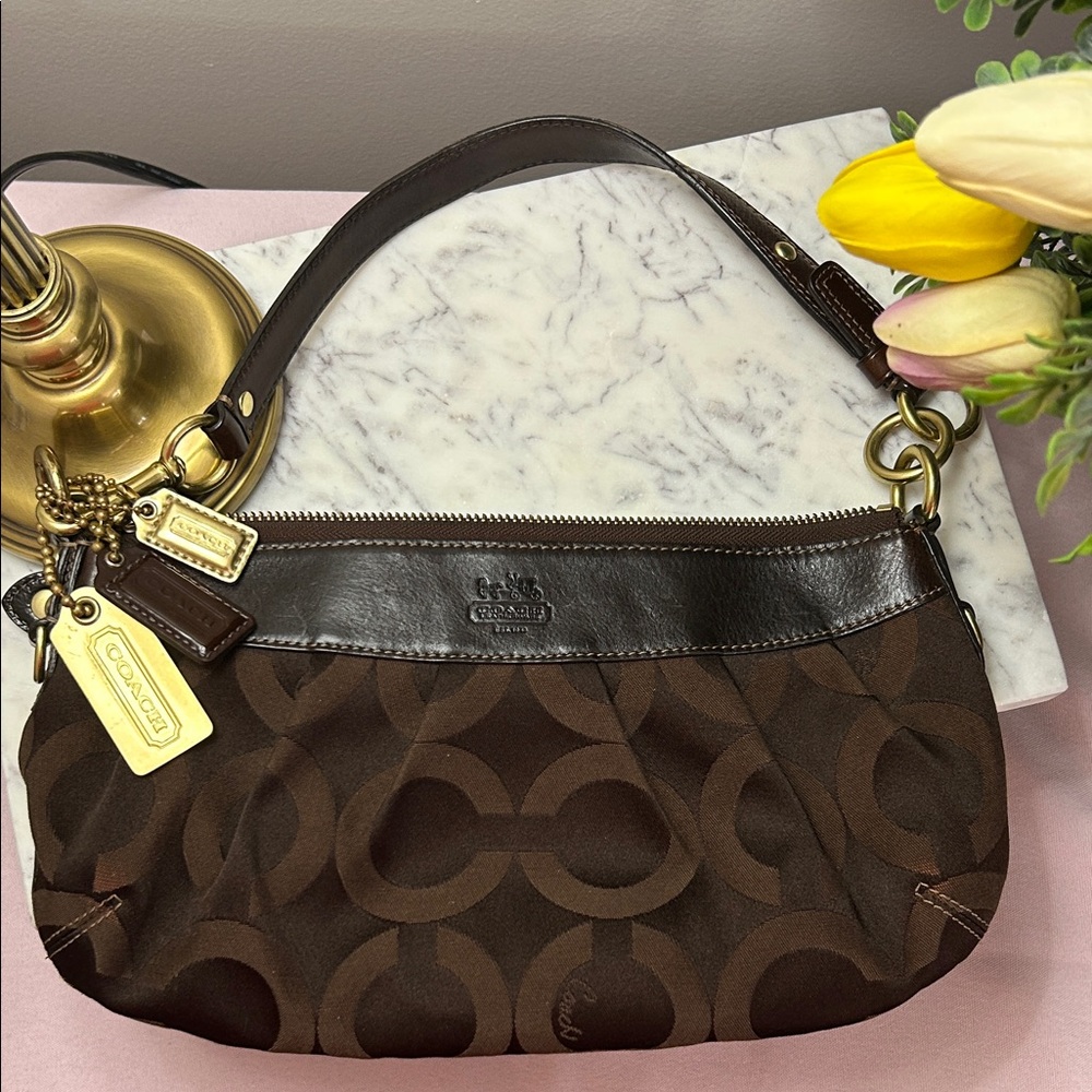 Coach Brown Signature Canvas Shoulder Hobo with Leather Trim Creed H0873-12950